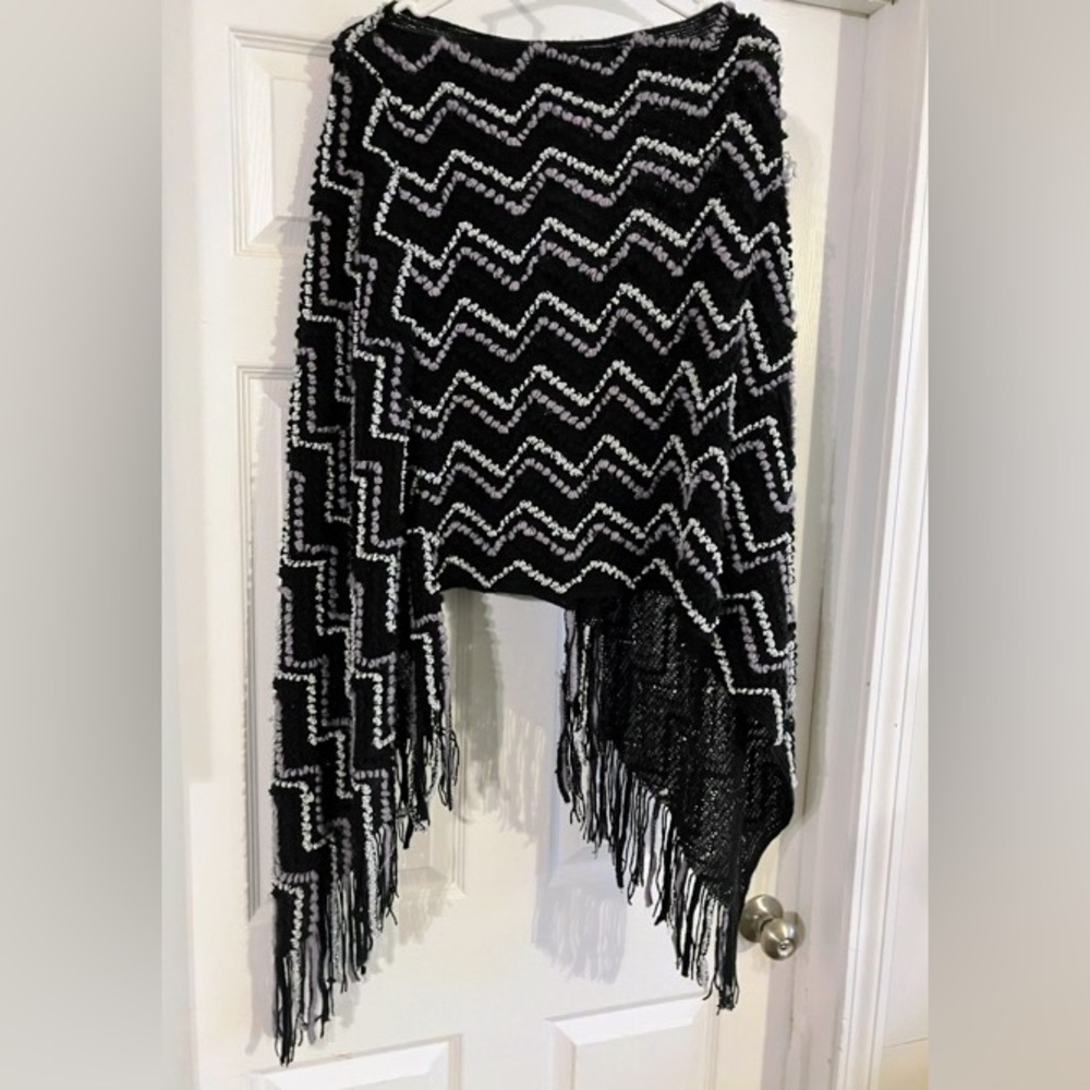 Black, silver, and grey knit shawl